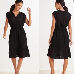 Rails Ashlyn Smocked Waist Dress in Black Lace Detail Size Large